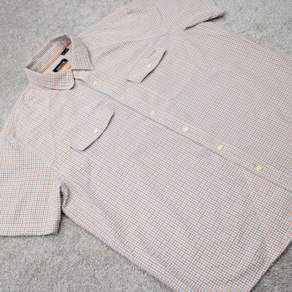 Orvis Seersucker Shirt Mens XL Orange/Blue Active Fit Poly/Nylon S/S Button Down - Picture 6 of 15